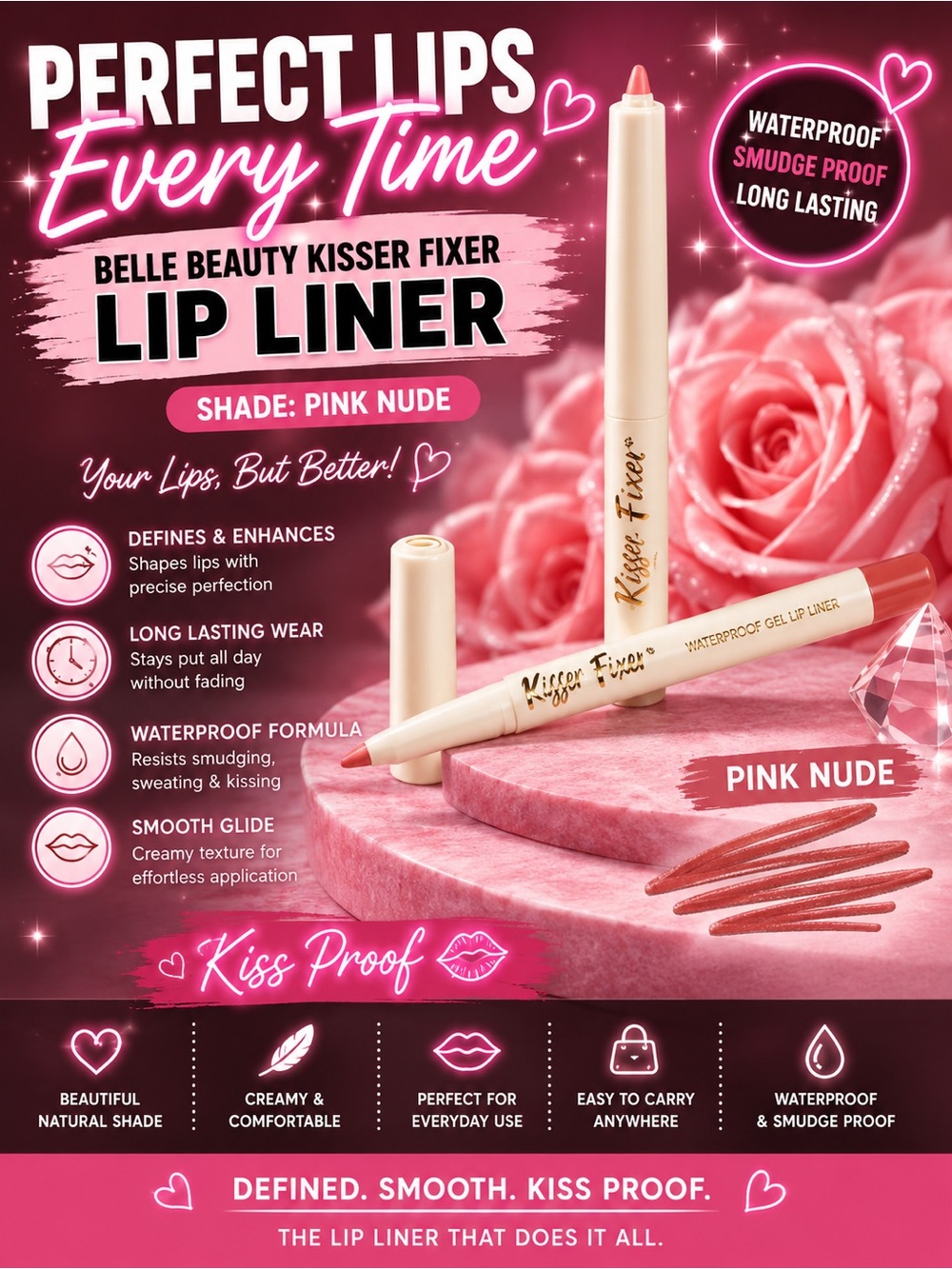 💋 Belle Beauty Kisser Fixer Lip Liner – Pink Nude 💋